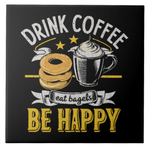 Carreau Boire du café manger des bagels être heureux