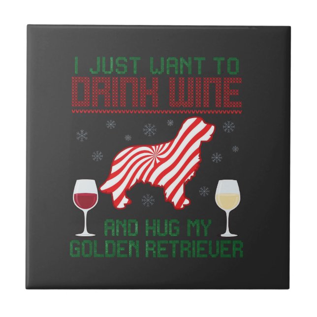 Carreau Boire du vin câliner Retriever d'or Noël (Devant)