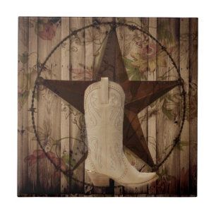 Carreau Bois de grange chic Texas Star Western cowgirl cou