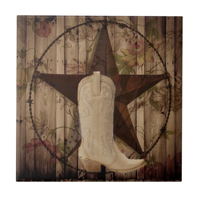 Carreau Bois de grange chic Texas Star Western cowgirl cou (Devant)