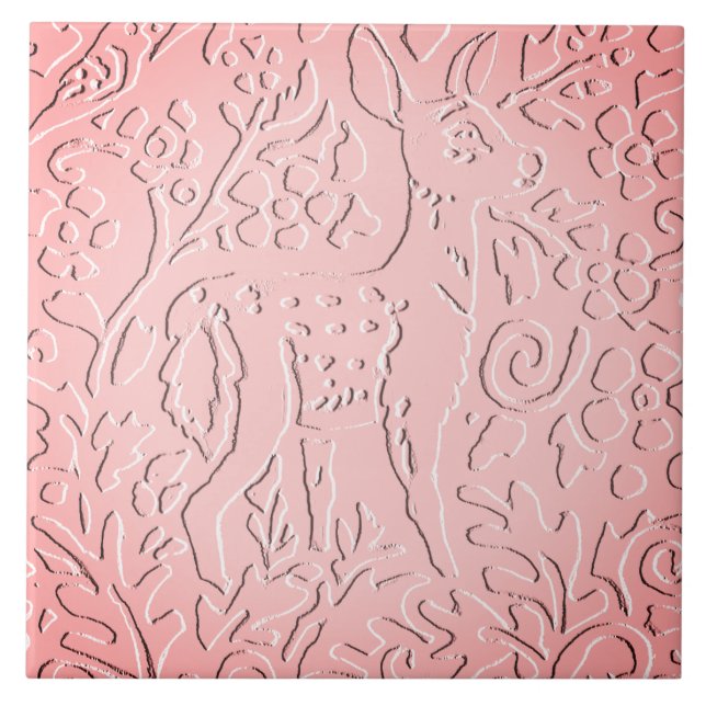 Carreau Bois Pink Ombre Deer Fawn Embossé Floral (Devant)