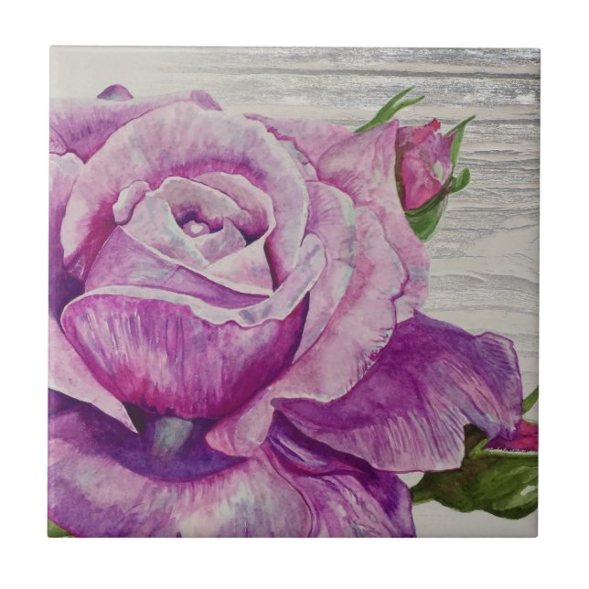 Carreau Bois rustique Aquarelle Rose violet (Devant)