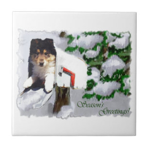 Carreau Boîte aux lettres de Noël Collie Puppy