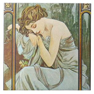 Carreau Boîte-cadeau de trépied de Mucha Repos de la Nuit