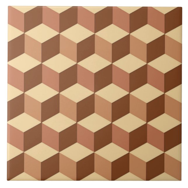 Carreau Boîtes 3D, Tan, Brown et beige (Devant)
