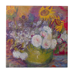 Carreau Bol avec tournesols et roses par Vincent van Gogh