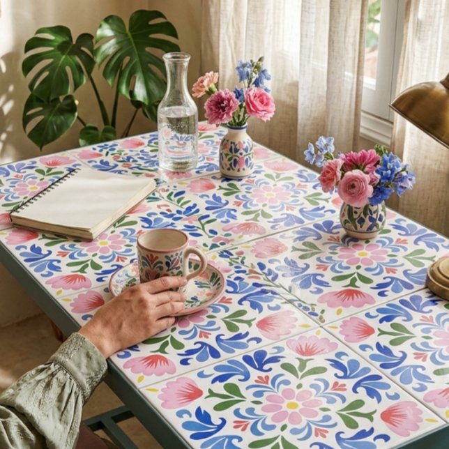 Carreau Bold Floral on White Background Decorative (Créateur téléchargé)