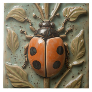 Carreau Bold Ladybug et Foliage Faux Relief