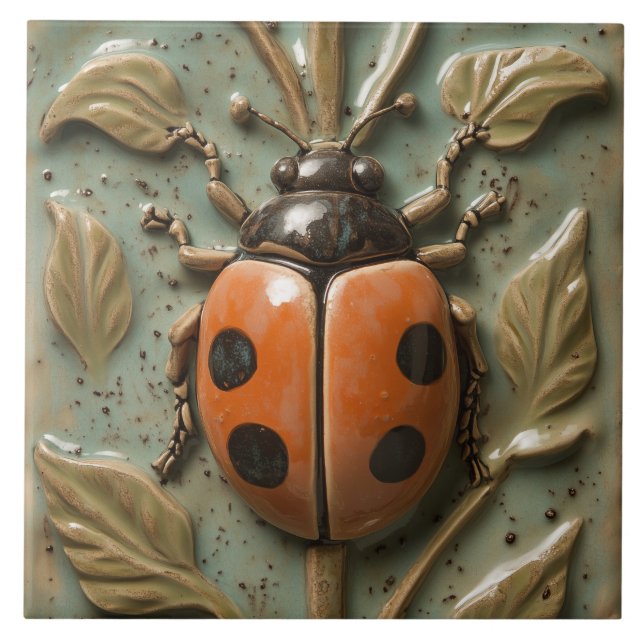 Carreau Bold Ladybug et Foliage Faux Relief (Devant)