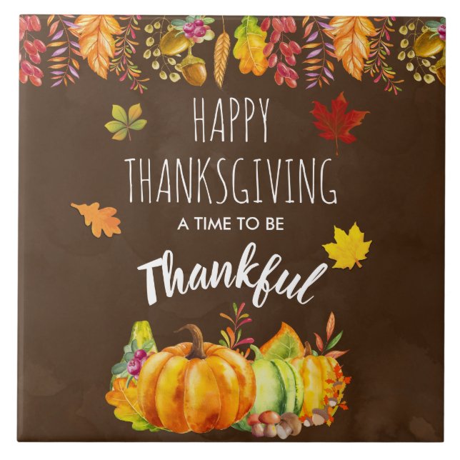 Carreau Bon thanksgiving Citrouilles et feuillage d'automn (Devant)