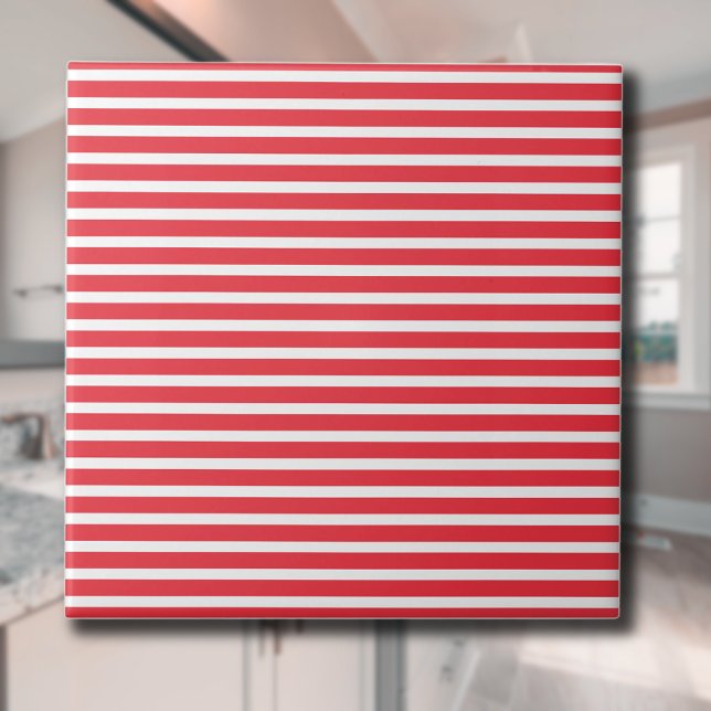 Carreau Bonbon Canne Rouge et Blanc Simple Rayé Horizontal (Créateur téléchargé)