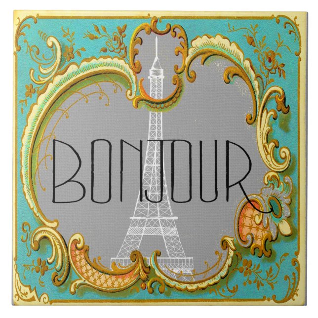 Carreau Bonjour Paris Vintage Tour Eiffel Collage (Devant)