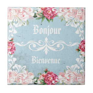 Carreau Bonjour Texte personnalisé tendance français vinta