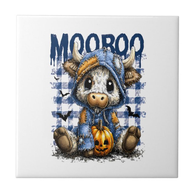 Carreau Boo Halloween effrayant Highland Cow (Devant)