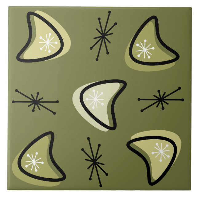Carreau Boomerangs atomiques Starbursts Olive Green (Devant)