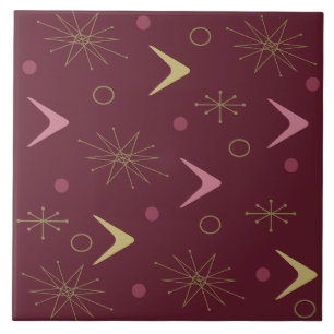 Carreau Boomerangs de l'âge atomique Starbursts Dark Red G