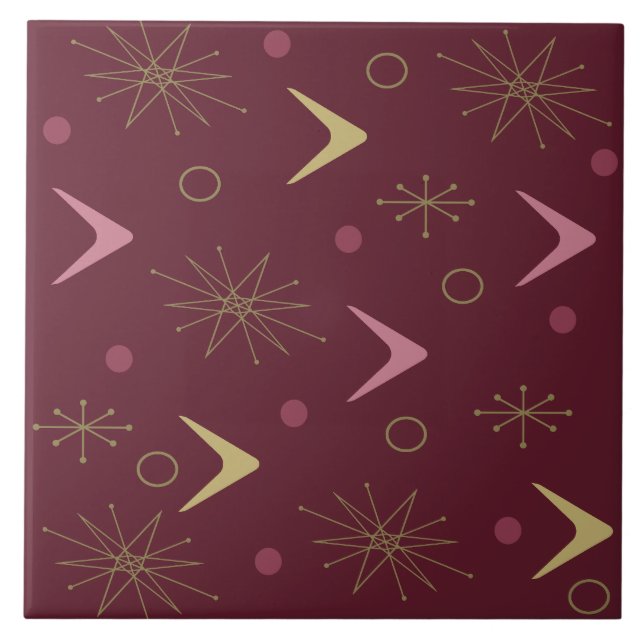 Carreau Boomerangs de l'âge atomique Starbursts Dark Red G (Devant)