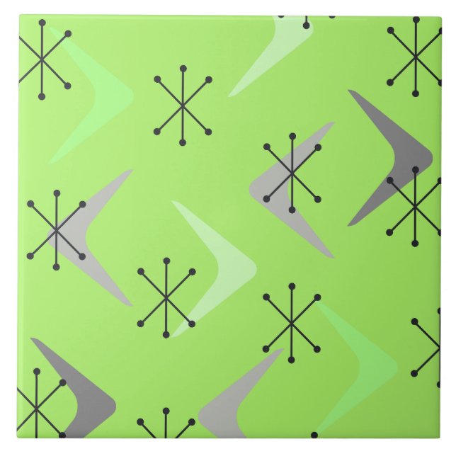 Carreau Boomerangs du milieu du siècle Starbursts Green (Devant)