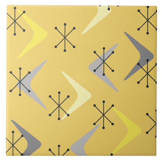 Carreau Boomerangs du milieu du siècle Starbursts Jaune (Devant)