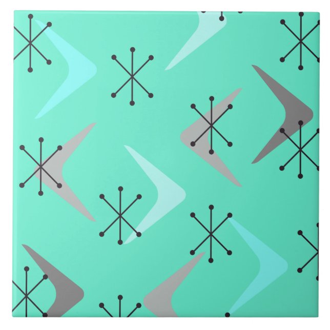 Carreau Boomerangs du milieu du siècle Starbursts Mint Gre (Devant)