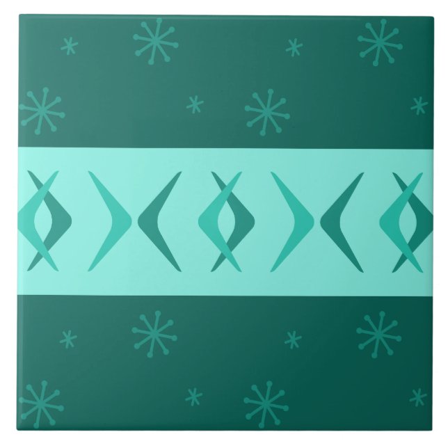 Carreau Boomerangs modernes du milieu du siècle Turquoise (Devant)