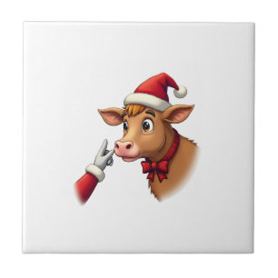 Carreau Boop à la main Noël Vache Highland Père Noël Ferme