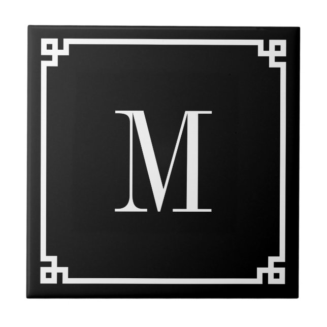 Carreau Bordure clé grecque noire et blanche Monogramme (Devant)