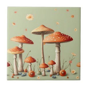 Carreau Bordure de Champignons Orange Clair Vert Sauge Cot