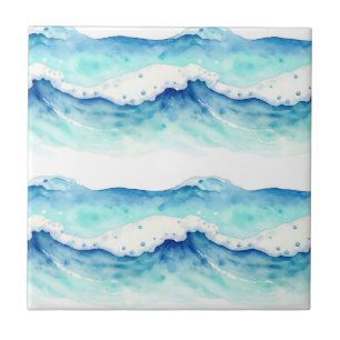 Carreau Bordure de vagues océaniques à l'aquarelle