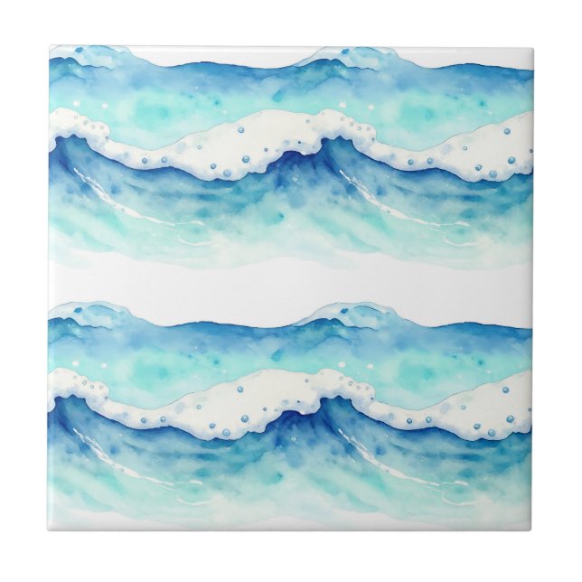 Carreau Bordure de vagues océaniques à l'aquarelle (Devant)