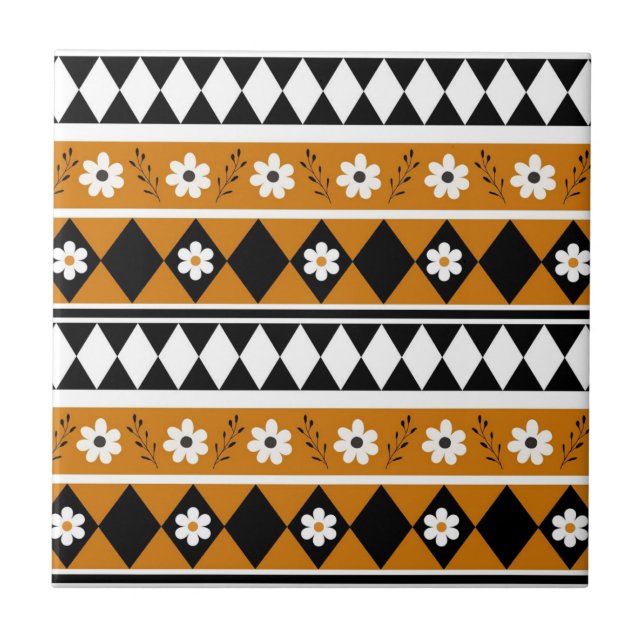 Carreau Bordure Fleur Diamant Boho Motif Floral (Devant)