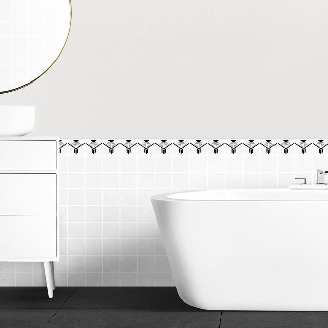 Carreau Bordure géométrique Art Déco noir blanc élégant (Créateur téléchargé)