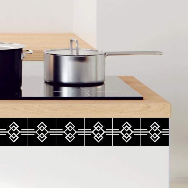 Carreau Bordure géométrique simple Art Déco noir blanc 03 (Créateur téléchargé)