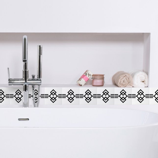 Carreau Bordure géométrique simple Art Déco noir blanc 03 (Créateur téléchargé)