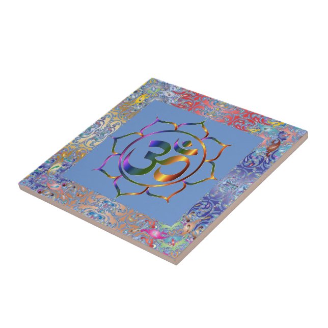 Carreau Bordure Namaste Aum Om & Lotus Rainbow Personnalis (Côté)