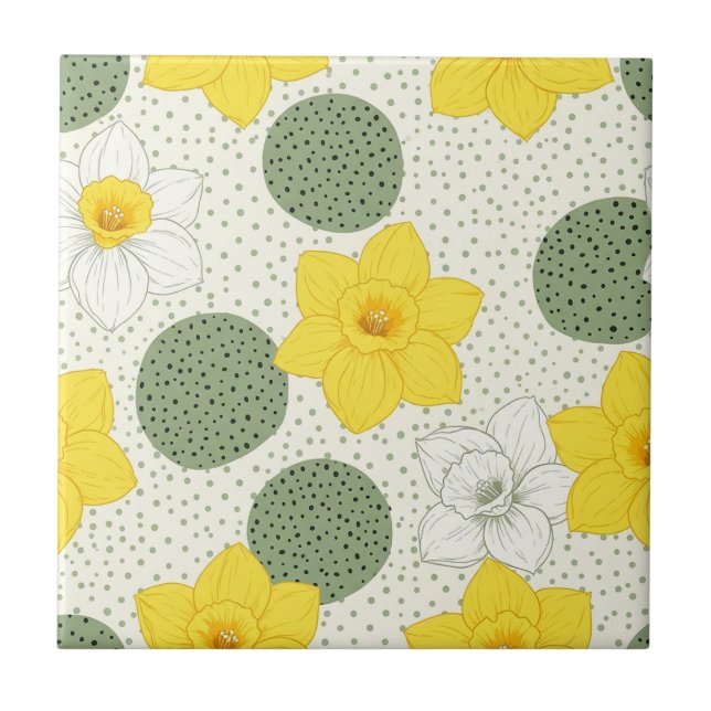 Carreau Botanical Daffodil Floral Geometric Pattern (1) (Devant)
