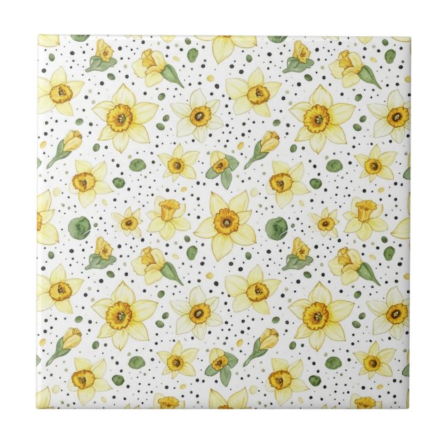 Carreau Botanical Daffodil Floral Geometric Pattern (2) (Devant)