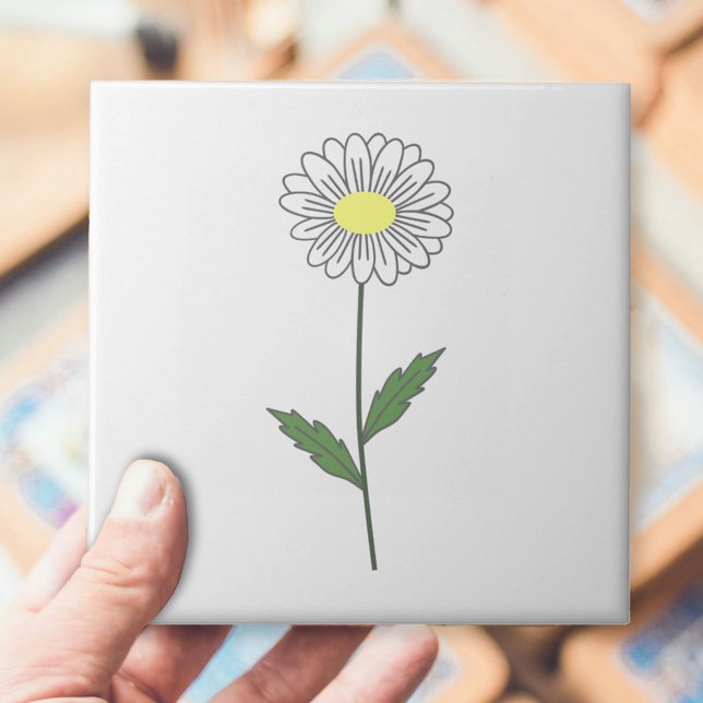 Carreau Botanique Daisy Pastel Fleur Blanc (Daisy Flower White Ceramic Tile)