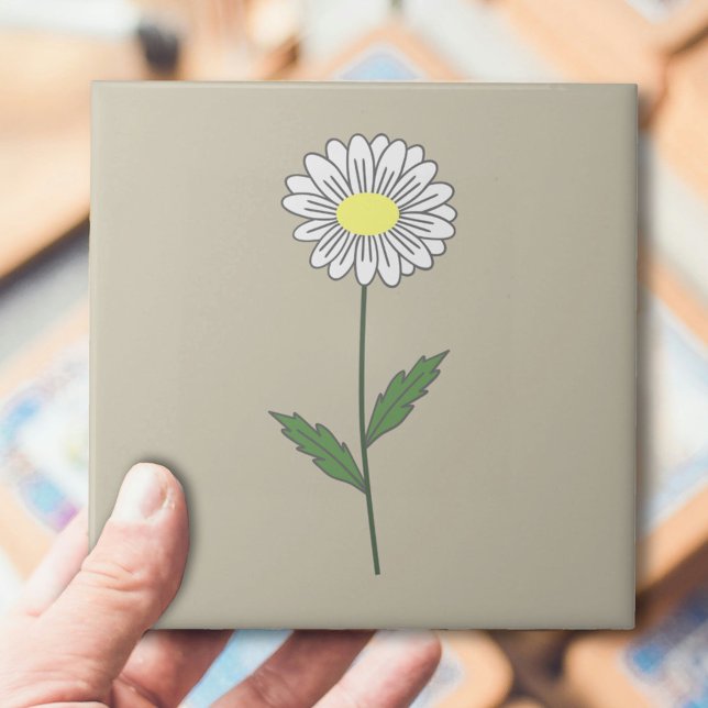 Carreau Botanique Daisy Pastel Flower Brown (Daisy Flower Brown Ceramic Tile)