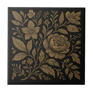 Carreau Botanique de luxe Noir Gold sur Carrelage en céram