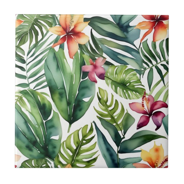 Carreau Botaniques tropicales Vibrant Aquarelle Foliage (Devant)