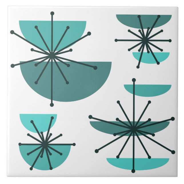 Carreau Botte d'art du milieu du siècle Starbursts Turquoi (Devant)
