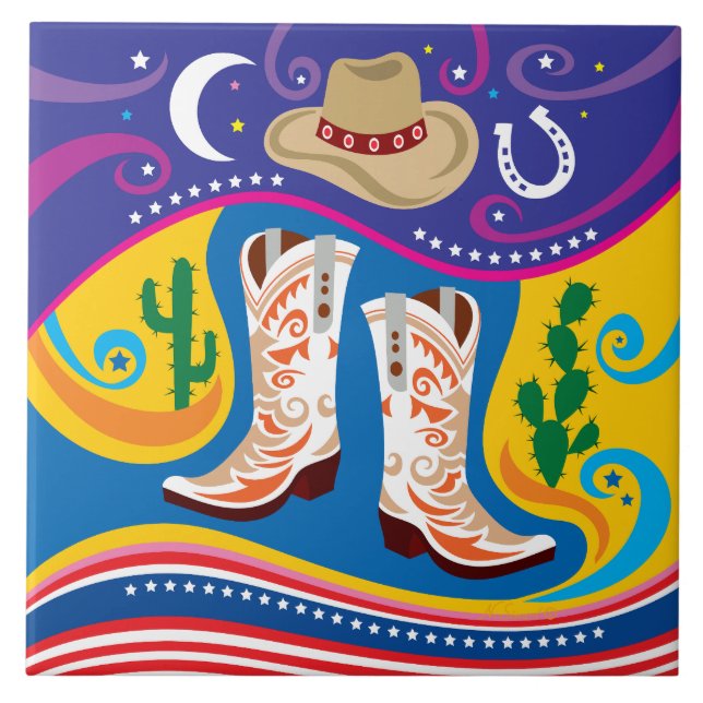Carreau Bottes de Cowboy et Étoiles du Désert (Devant)