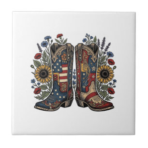Carreau Bottes de cowboy patriotiques Chemise florale tour