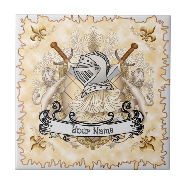 Carreau Bouclier de chevalier sépia nom de famille (Devant)