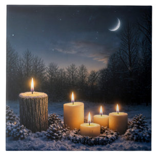 Carreau Bougies du solstice d'hiver dans la lune de neige