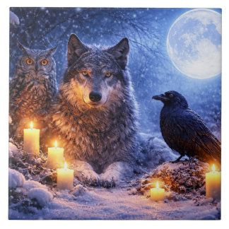 Carreau Bougies du solstice d'hiver Loup Corbeau et Hibou