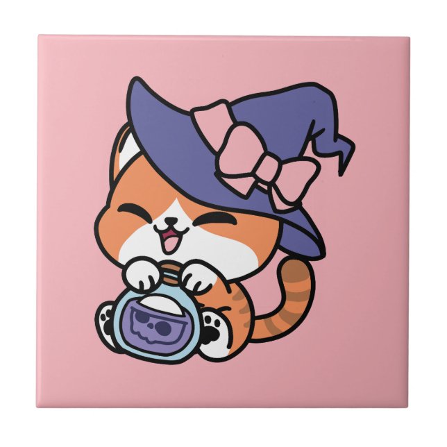 Carreau Bouillon de sorcière tigrée – Joli design de chat  (Devant)