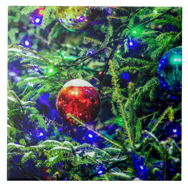Carreau Boule rouge arbre de Noël vert (Devant)