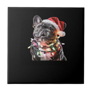 Carreau Bouledogue français avec chapeau de Père Noël enve